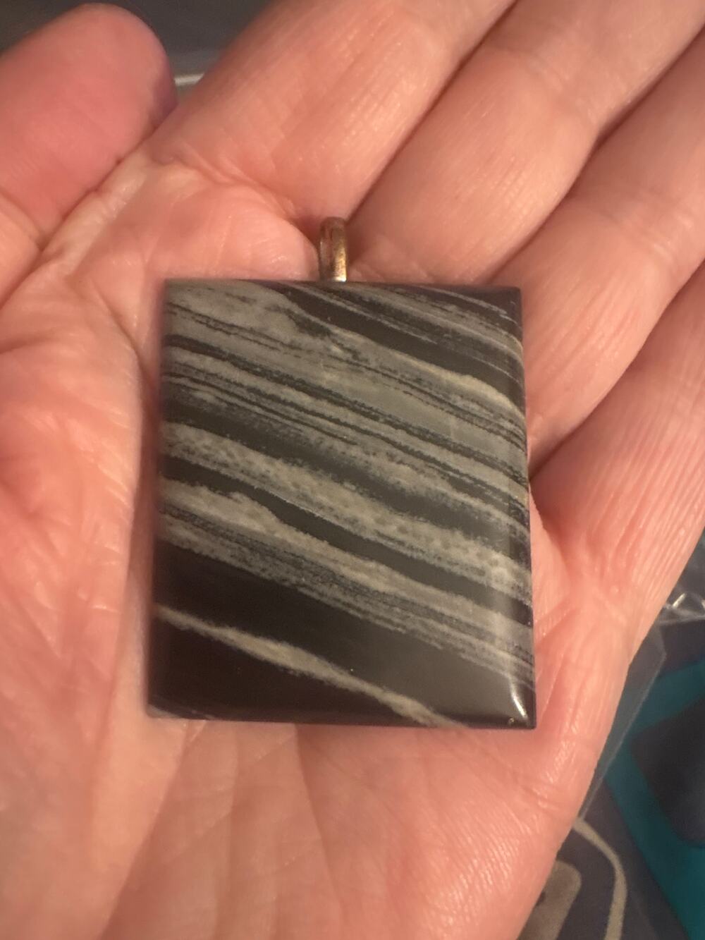 Vintage Genuine 1.5” Zebra Jasper Large Rectangle Pendant